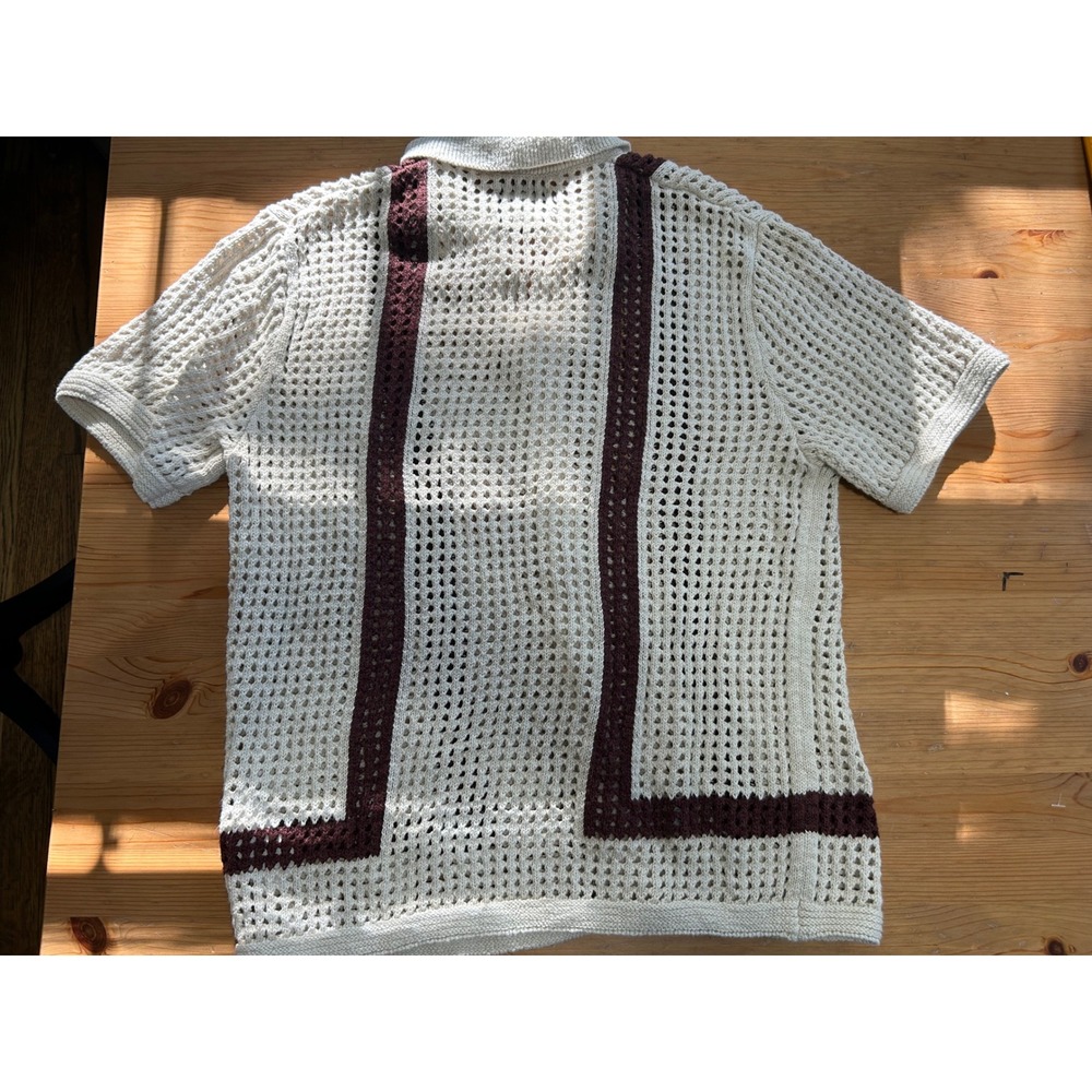 Abercrombie & Fitch Men M Crochet Knit Short Sleeve Button Up Polo Shirt Beach - Picture 5 of 5
